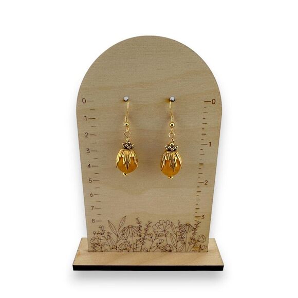 Natural Yellow Jade Earrings Gold Plated - Picture 7 of 8